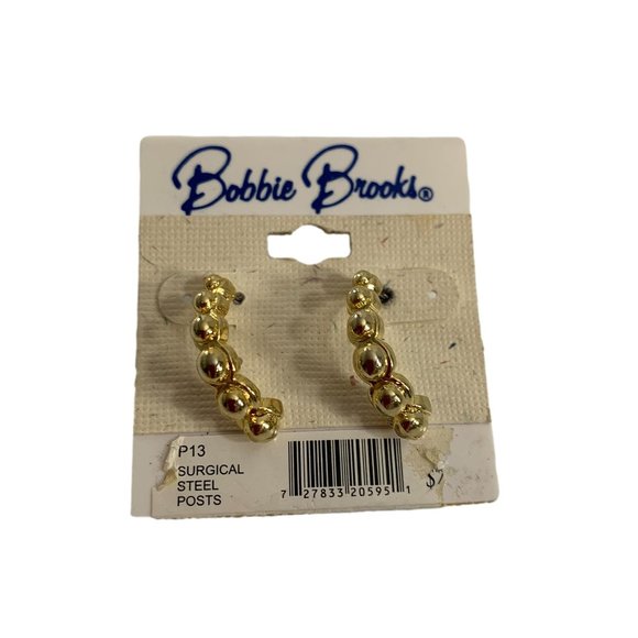 Bobbie Brooks Earrings Gold Tone C Hoop Surgical Steel Posts Pierced NOS - Picture 1 of 8
